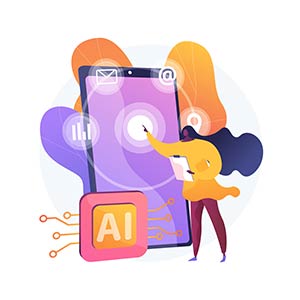 På bilden ses en kvinna som använder en mobilapp för AI, som kan inkluderas i utbildningsmaterial för en AI-kurs