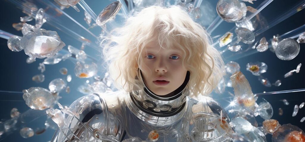 AI-genererad bild av en futuristisk figur i kristallrustning – exempel på det slags bildmaterial som Midjourney skapar och som nu är föremål för upphovsrättslig tvist med Disney och Universal
